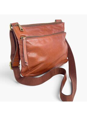 Genuine Leather Crossbody Bag  Adjustable Strap Rich Cognac Brown Finish 11"x 8"
